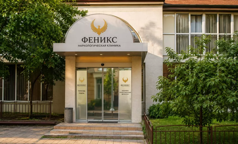 Вход в наркологическую клинику «Феникс» в Гаджиеве